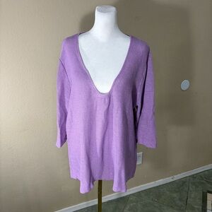 Eileen Fisher Womens 100% hemp Knit Tunic Cowl Neck Lilac Sz XL Luxury Old Money